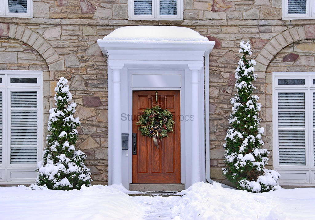 Snow Covered Front Door Photography Backdrop BD-148-SCE