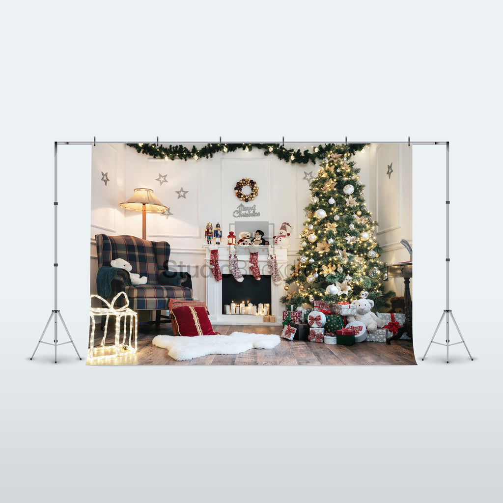 Christmas Fireplace White Decor Photography Backdrop BD-155-SCE