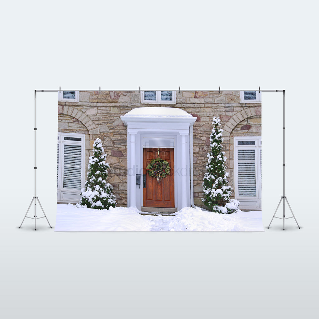 Snow Covered Front Door Photography Backdrop BD-148-SCE