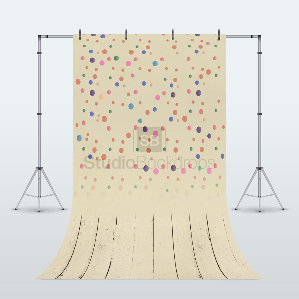 Pastel Dots and Wood Duo Faded Photography Backdrop